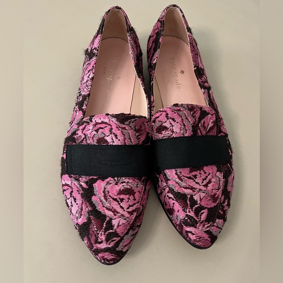 kate spade new york corina brocade pink and black loafers - Picture 3 of 10